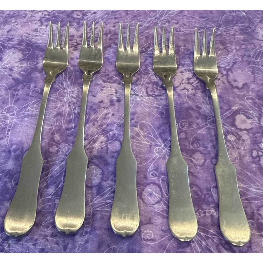 Oxford Hall OXH59 Seafood Forks Fork Satin Wing Heel Tipped Stainless Set Of‎ 5